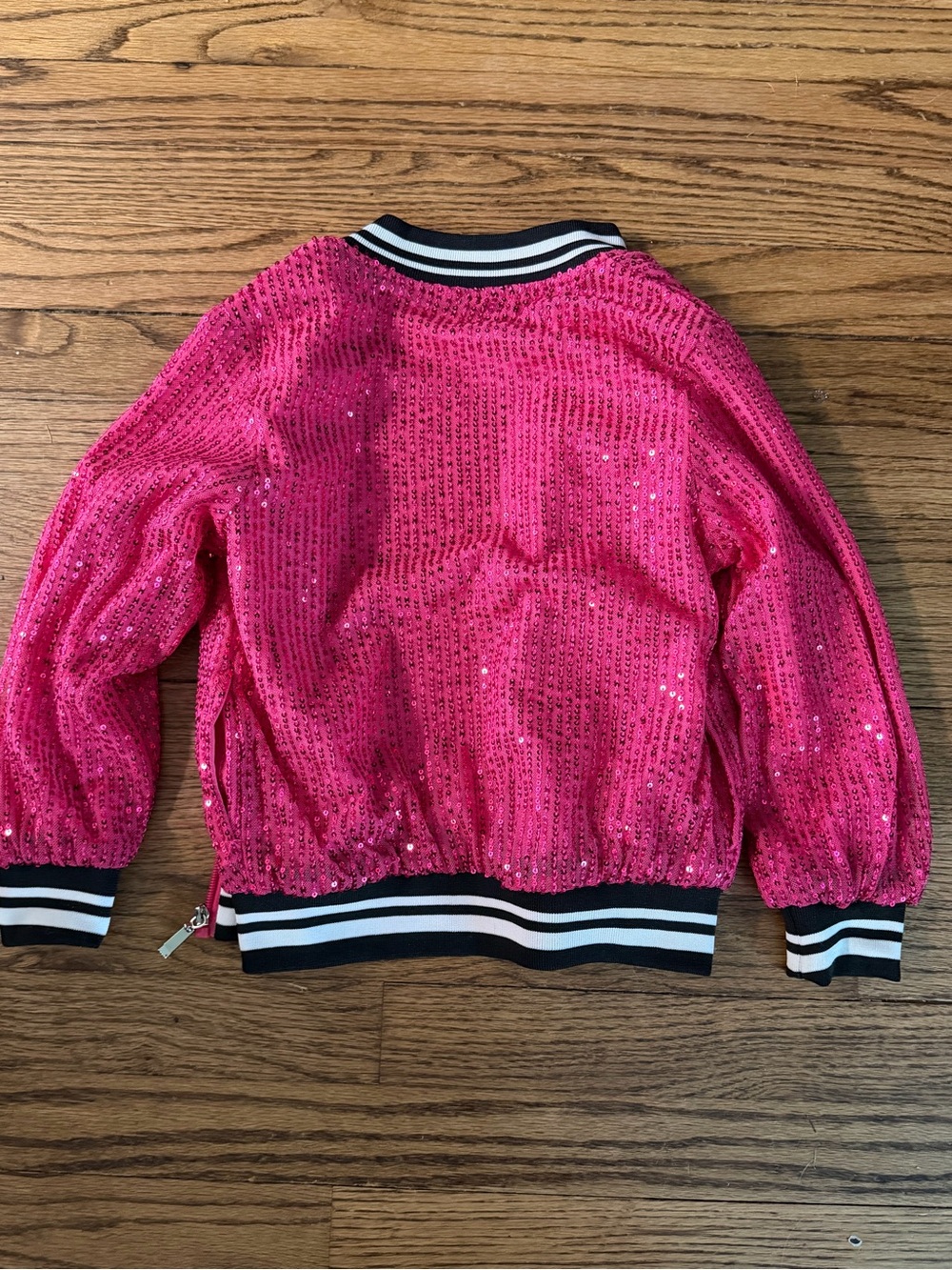 Hot Pink Sequin Zip-Up Jacket with Striped Trim - Picture 3 of 3